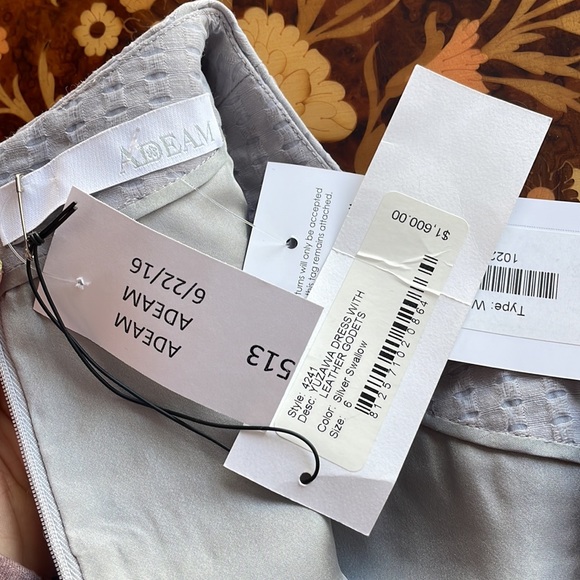 ADEAM yuzawa dress with leather godets sz6 Silver Swallow (lilac) NWT $1600 - Picture 4 of 8